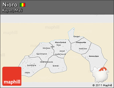 Classic Style 3D Map of Nioro, single color outside