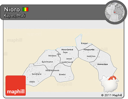 Classic Style 3D Map of Nioro, single color outside