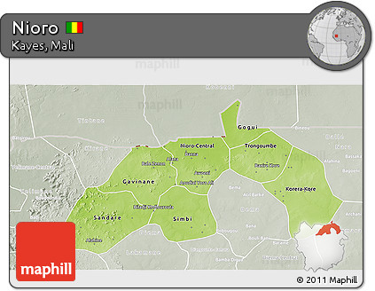 Physical 3D Map of Nioro, lighten, semi-desaturated