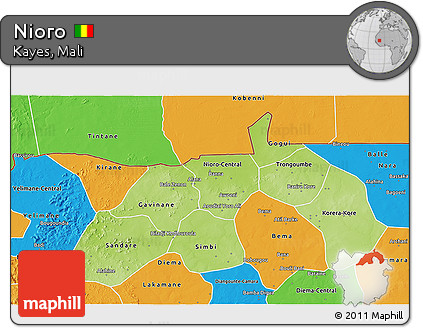Physical 3D Map of Nioro, political outside