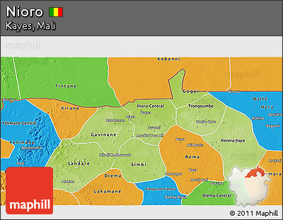 Physical 3D Map of Nioro, political outside