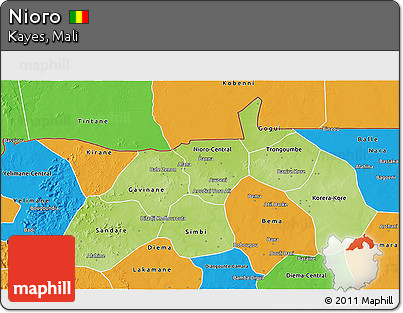 Physical 3D Map of Nioro, political outside