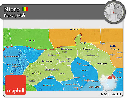 Physical 3D Map of Nioro, political shades outside
