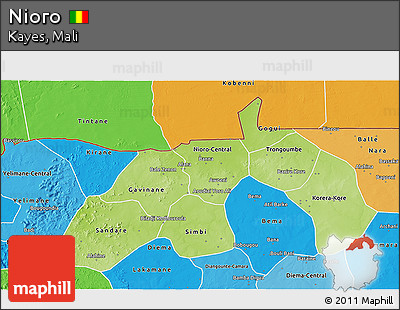 Physical 3D Map of Nioro, political shades outside