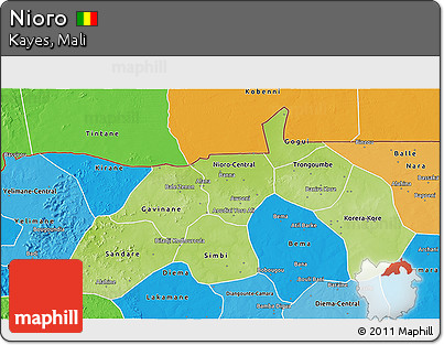 Physical 3D Map of Nioro, political shades outside