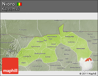 Physical 3D Map of Nioro, semi-desaturated