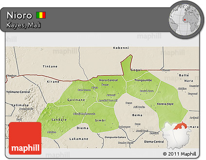 Physical 3D Map of Nioro, shaded relief outside