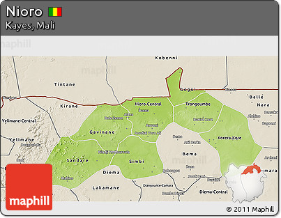 Physical 3D Map of Nioro, shaded relief outside