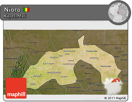 Satellite 3D Map of Nioro, darken