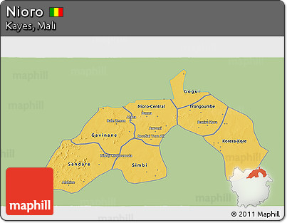 Savanna Style 3D Map of Nioro, single color outside