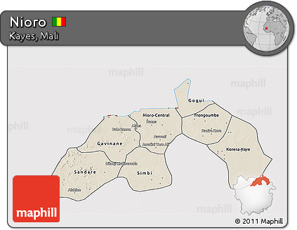 Shaded Relief 3D Map of Nioro, cropped outside
