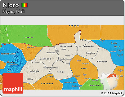Shaded Relief 3D Map of Nioro, political outside