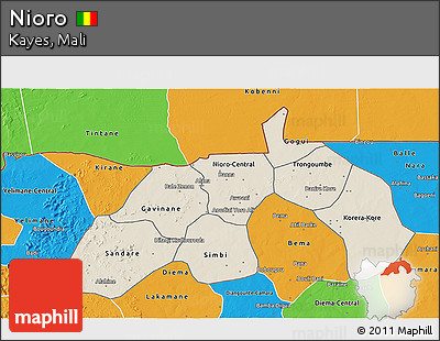 Shaded Relief 3D Map of Nioro, political outside