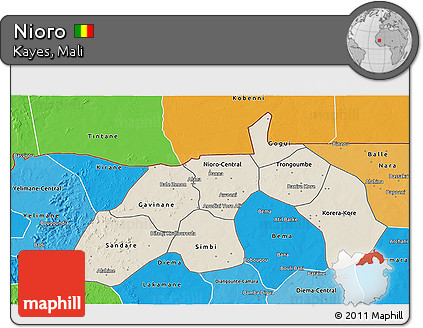 Shaded Relief 3D Map of Nioro, political shades outside