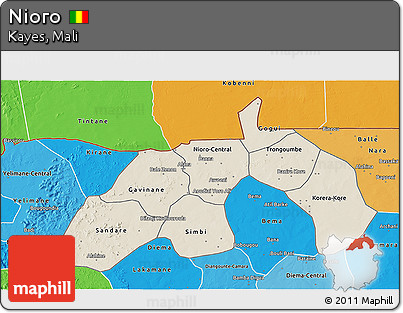Shaded Relief 3D Map of Nioro, political shades outside