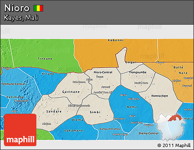 Shaded Relief 3D Map of Nioro, political shades outside