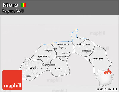 Silver Style 3D Map of Nioro, single color outside