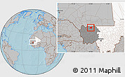Gray Location Map of Gavinane, highlighted country, highlighted grandparent region, hill shading