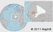 Gray Location Map of Nioro, highlighted country, within the entire country, hill shading