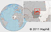 Gray Location Map of Nioro, highlighted country, highlighted parent region, hill shading