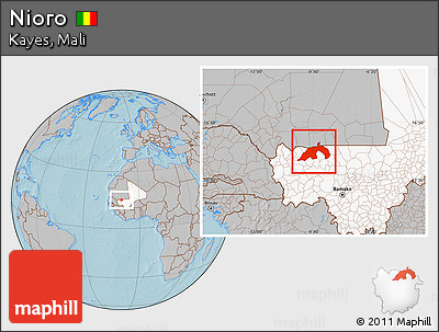 Gray Location Map of Nioro, highlighted country, hill shading