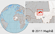 Gray Location Map of Nioro, highlighted country, hill shading