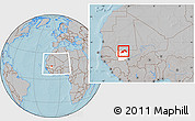 Gray Location Map of Nioro, highlighted parent region, within the entire country, hill shading