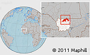 Gray Location Map of Nioro, highlighted parent region, hill shading
