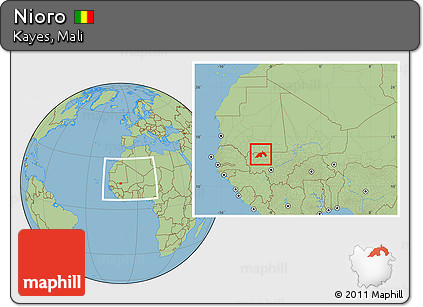 Savanna Style Location Map of Nioro, within the entire country