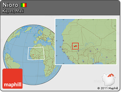 Savanna Style Location Map of Nioro, within the entire country