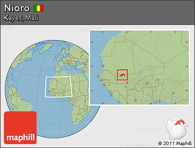 Savanna Style Location Map of Nioro, within the entire country