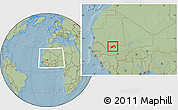 Savanna Style Location Map of Nioro, within the entire country, hill shading