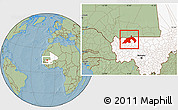 Savanna Style Location Map of Nioro, highlighted country, hill shading