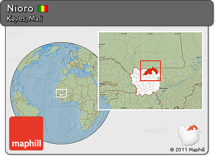 Savanna Style Location Map of Nioro, highlighted parent region, hill shading