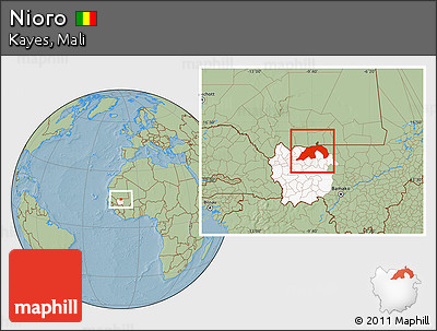Savanna Style Location Map of Nioro, highlighted parent region, hill shading