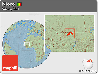 Savanna Style Location Map of Nioro, hill shading