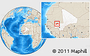 Shaded Relief Location Map of Nioro, highlighted country, within the entire country