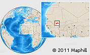 Shaded Relief Location Map of Nioro, highlighted parent region, within the entire country