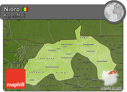 Physical Map of Nioro, darken