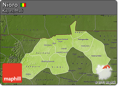 Physical Map of Nioro, darken