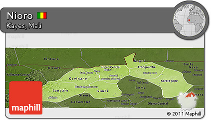 Physical Panoramic Map of Nioro, darken