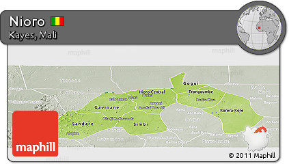Physical Panoramic Map of Nioro, lighten, semi-desaturated