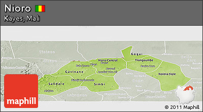 Physical Panoramic Map of Nioro, lighten, semi-desaturated