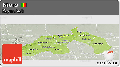 Physical Panoramic Map of Nioro, lighten, semi-desaturated