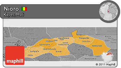Political Shades Panoramic Map of Nioro, desaturated