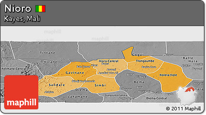 Political Shades Panoramic Map of Nioro, desaturated