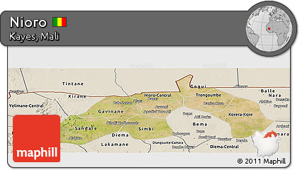 Satellite Panoramic Map of Nioro, shaded relief outside