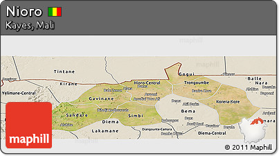 Satellite Panoramic Map of Nioro, shaded relief outside