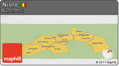 Savanna Style Panoramic Map of Nioro, single color outside