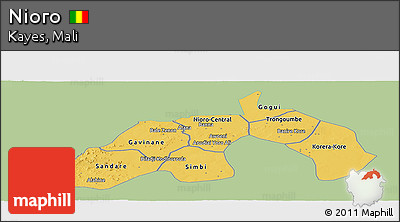 Savanna Style Panoramic Map of Nioro, single color outside